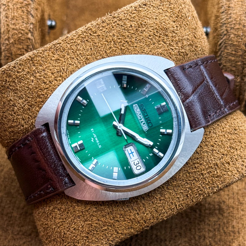 Seiko Seiko - Actus "Vivid Green Sunburst" [Near-Mint] 夢絹 (Yumekin) – Silk of Dreams - No reserve price - 7019-7350 - Men - 1974 vintage watch - image 12